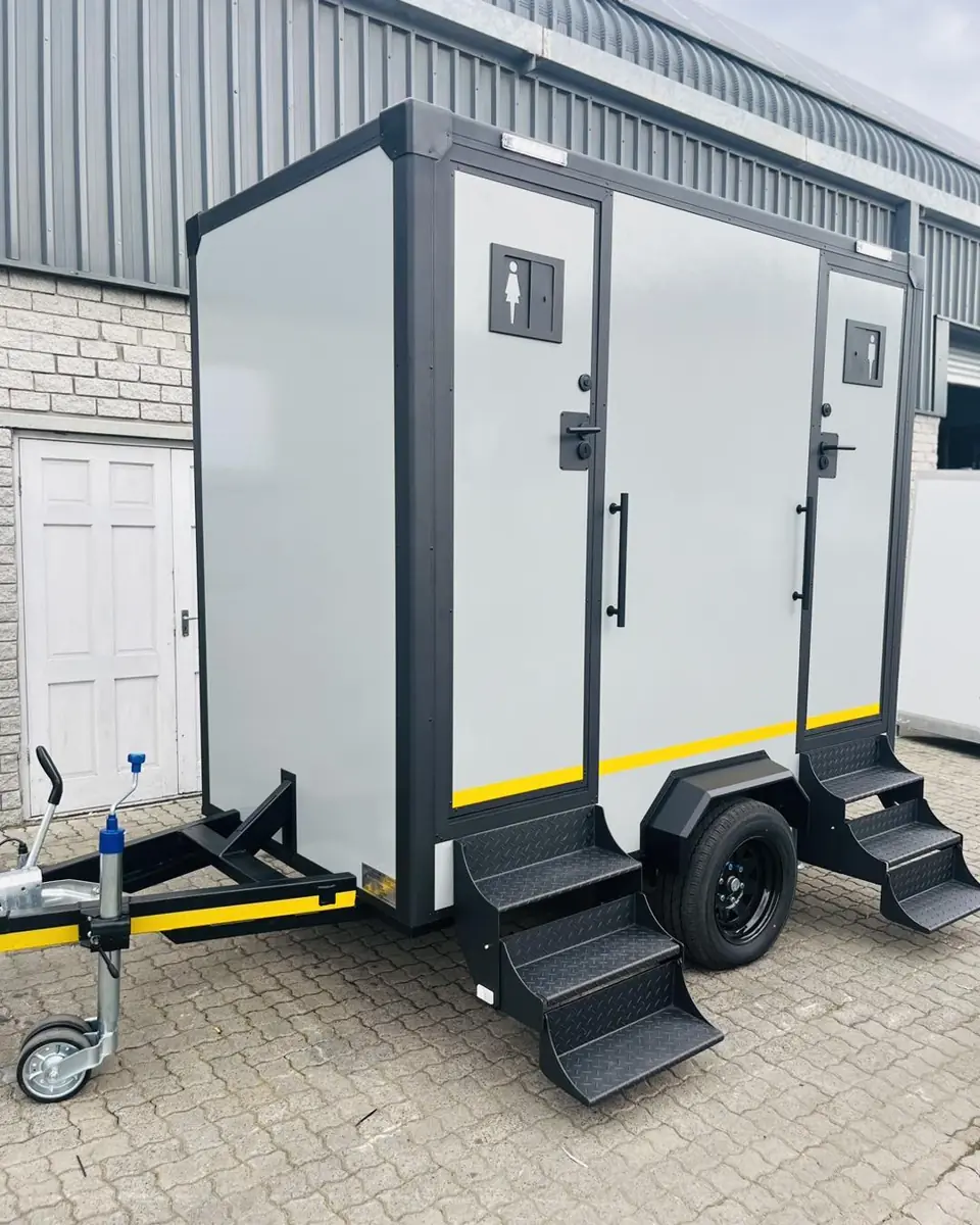 Two-stall restroom trailer ready for delivery